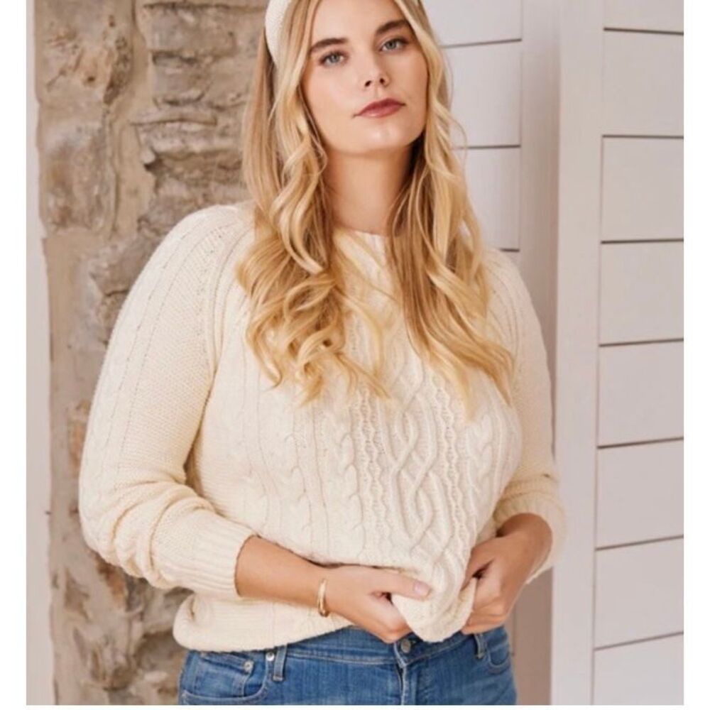 Able Claudette Fisherman Cable Knit Sweater in Antique White - Size XS